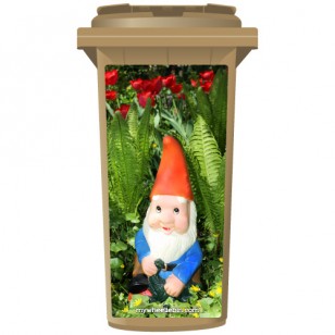 Gnome In The Flowers Wheelie Bin Sticker Panel